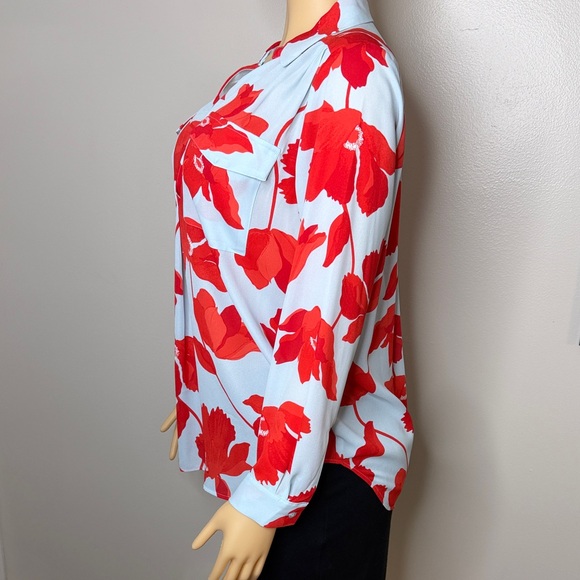 Ann Taylor Medium Petite Red Floral Lightweight Work or Casual Blouse - Picture 7 of 15